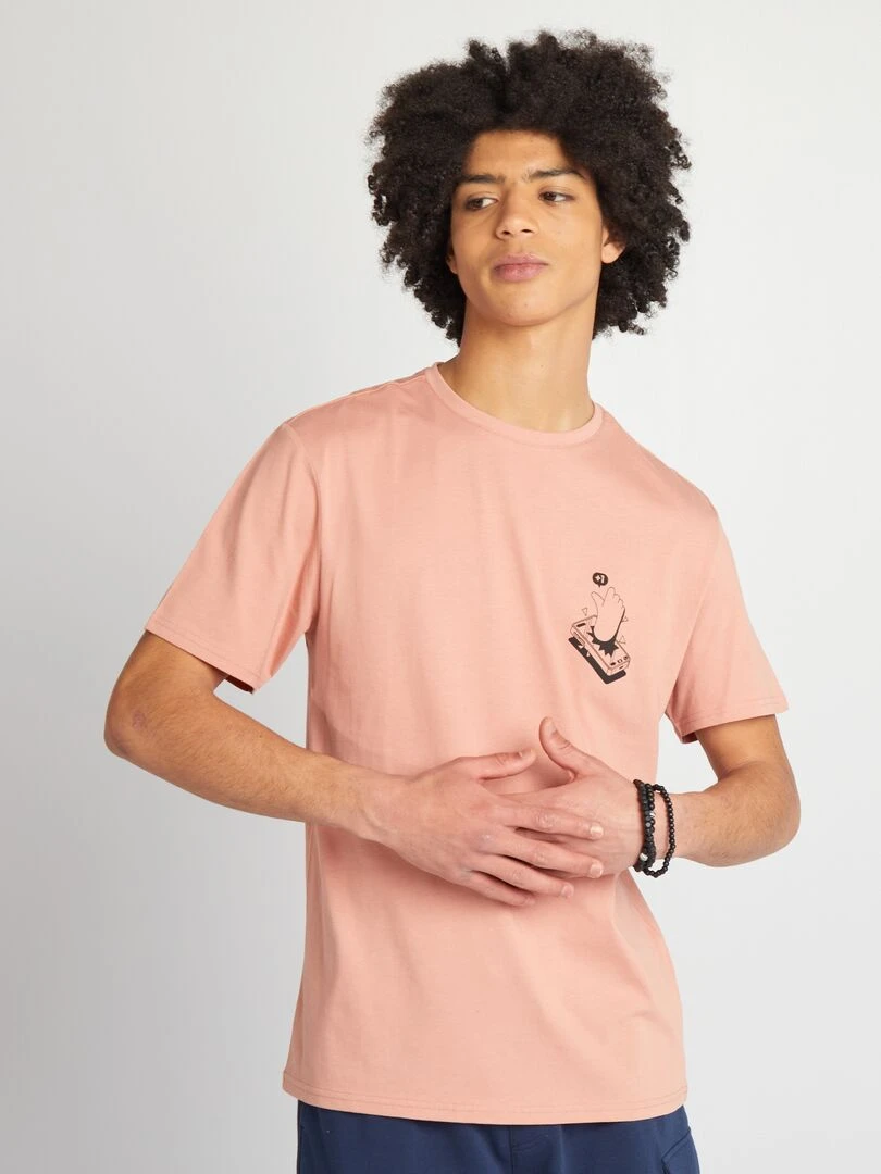 T shirt en jersey à col rond   Rose