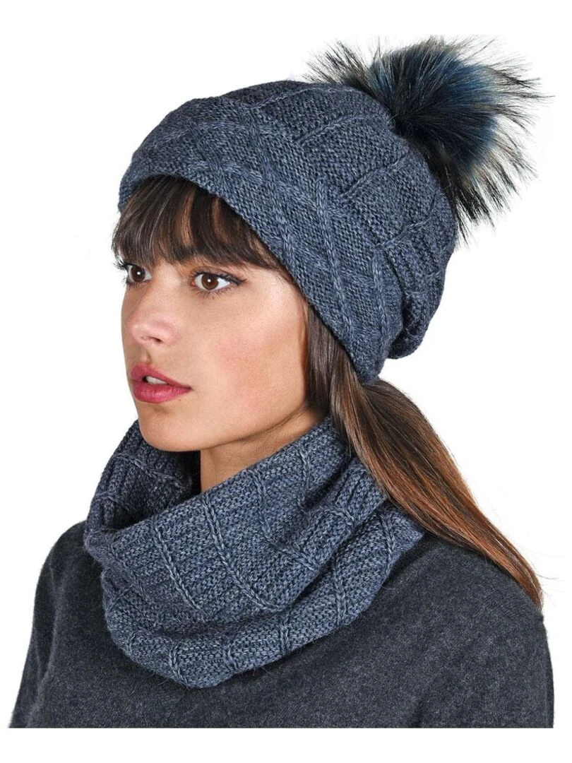 Ensemble Snood Bonnet Komin Made in UE Bleu marine
