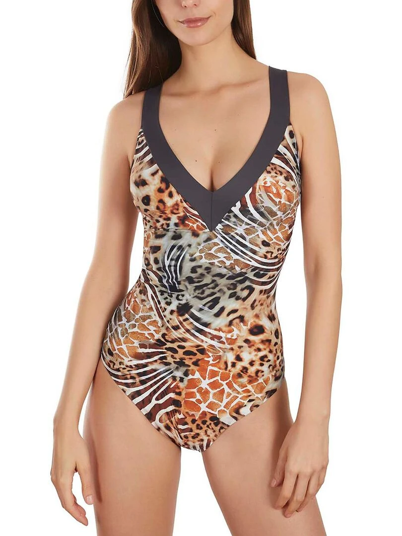 Maillot de bain 1 pièce triangle multipositions Animal Marron
