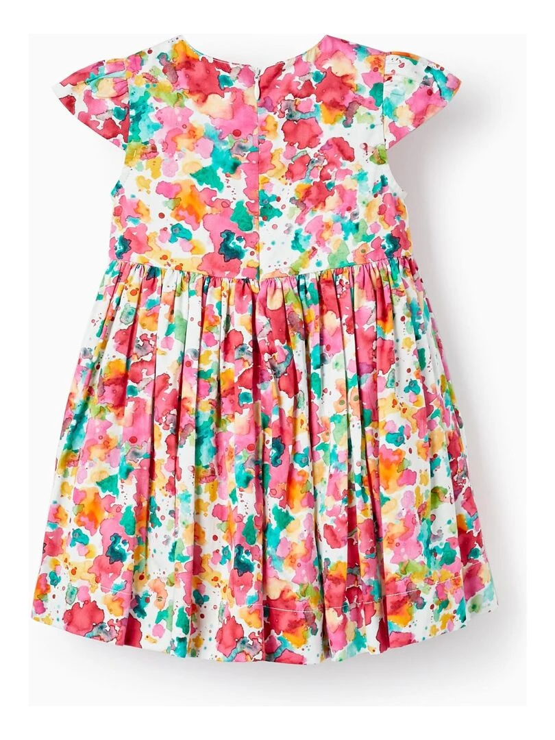 Robe avec Motif Aquarelle pour Bébé Fille manches courtes CÉRÉMONIE Blanc