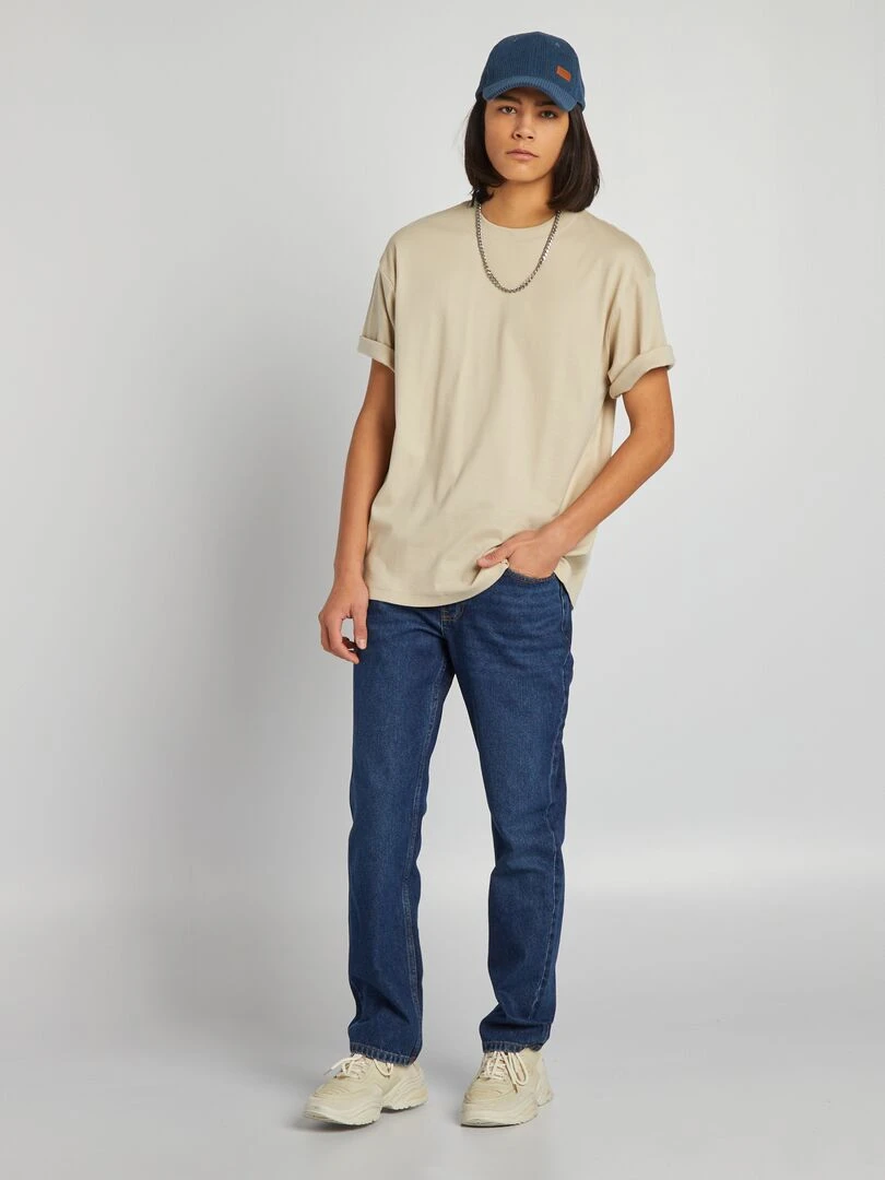 T shirt col rond en coton Gris