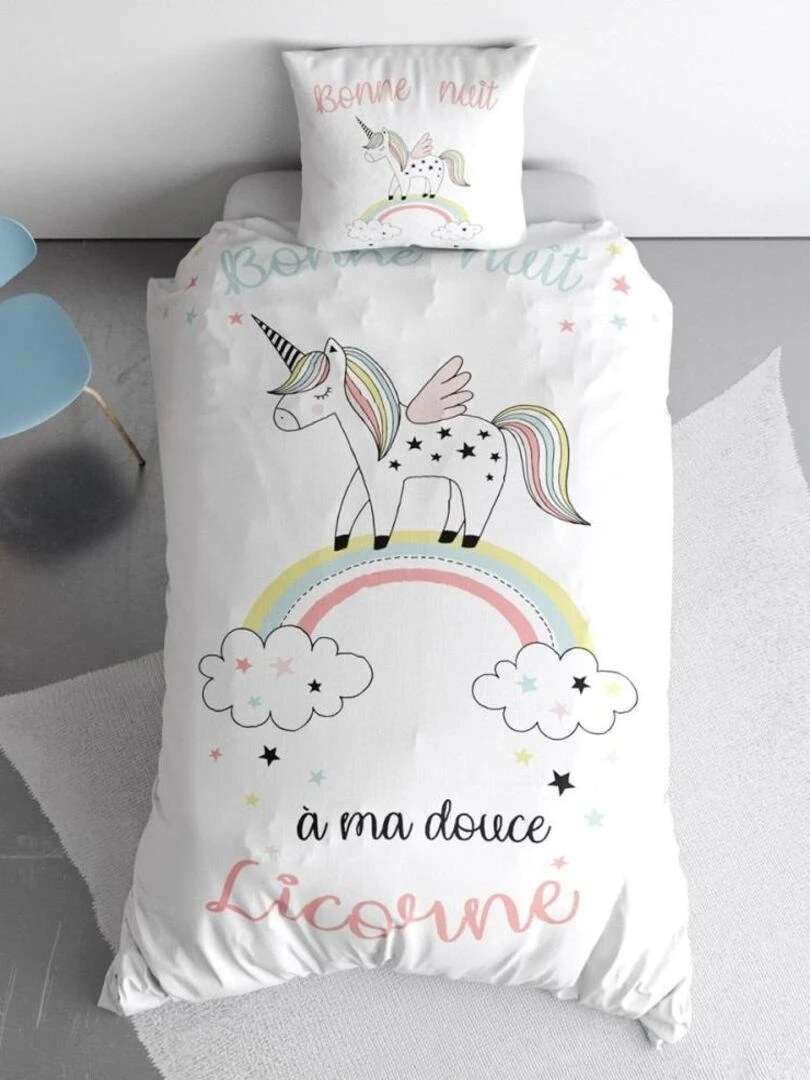 Housse de couette 140x200 Majesty + taie 100% coton 57 fils   Blanc