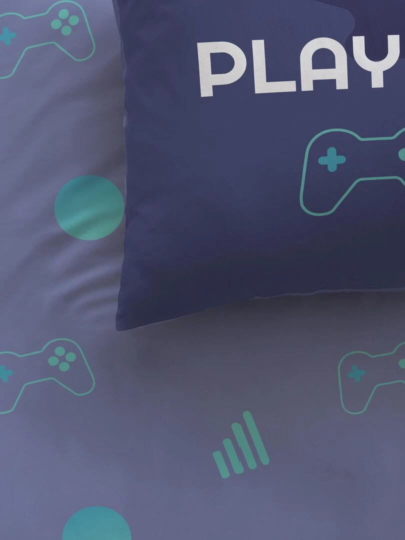 Parure de lit imprimée 100% coton  GAMER   Bleu nuit