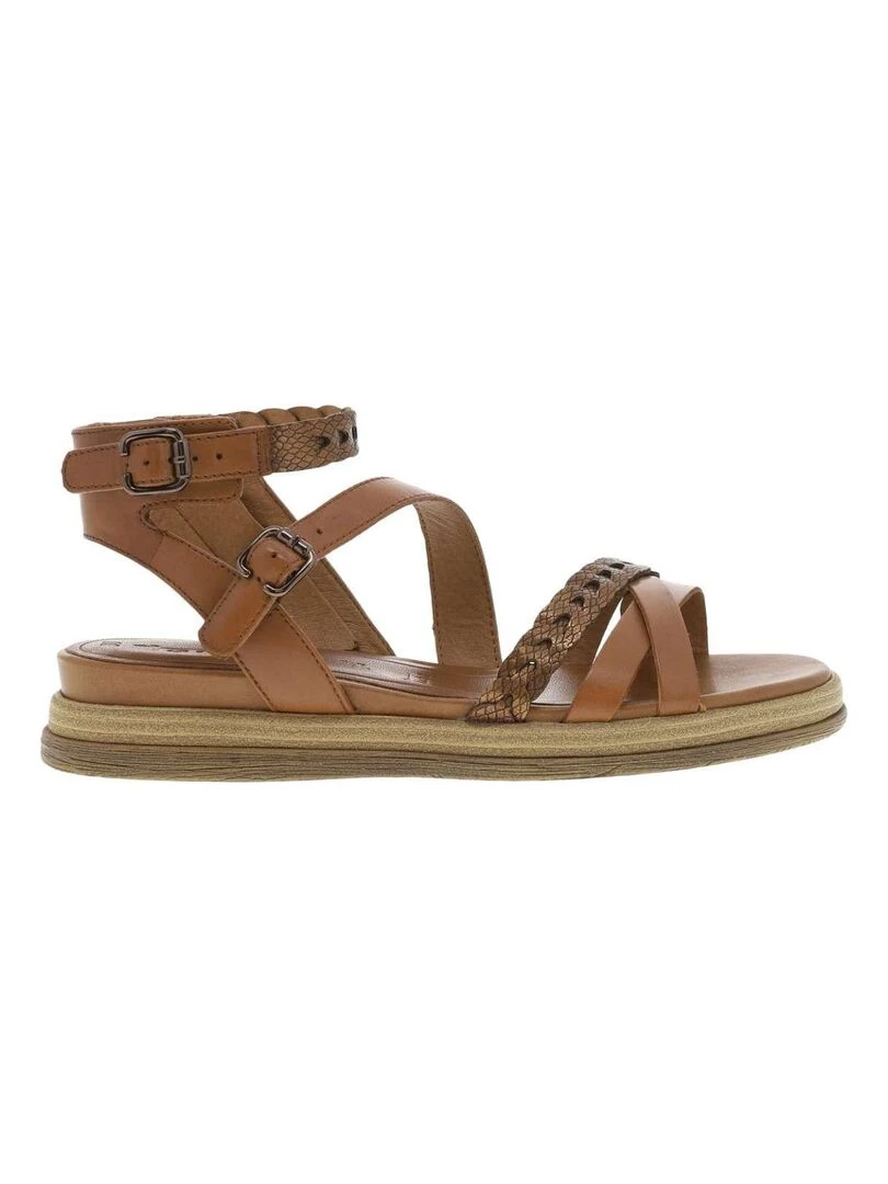 TAMARIS Nu pieds cuir talon semi compensée Cognac