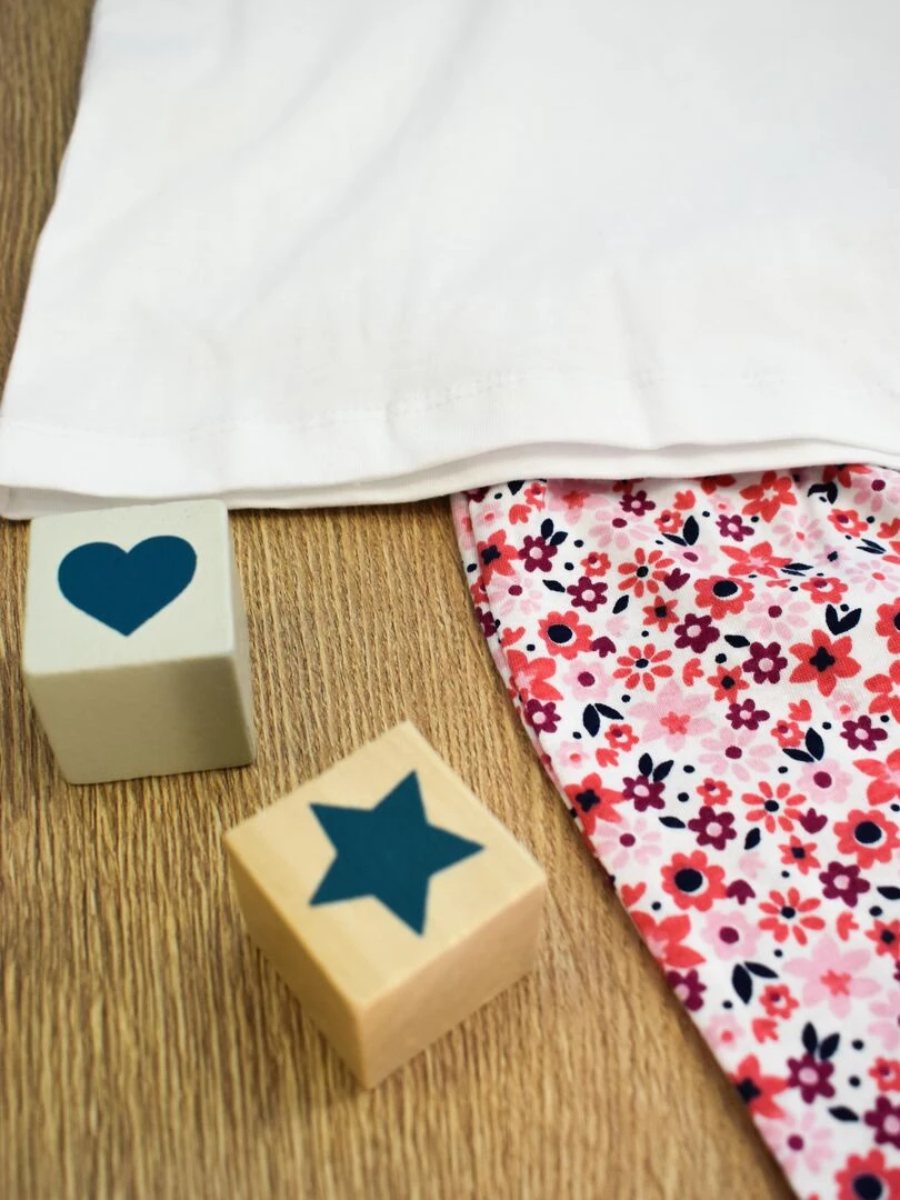 Pyjama short Jersey 'flower Power''doo&bo'   Blanc