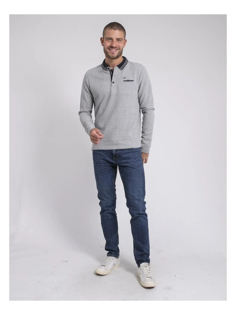 Polo manches longues pur coton POMEDUSE   Gris