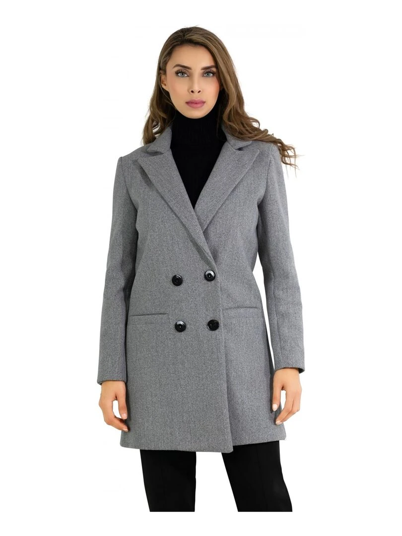 Manteau croisé double boutonnage Kebello Gris