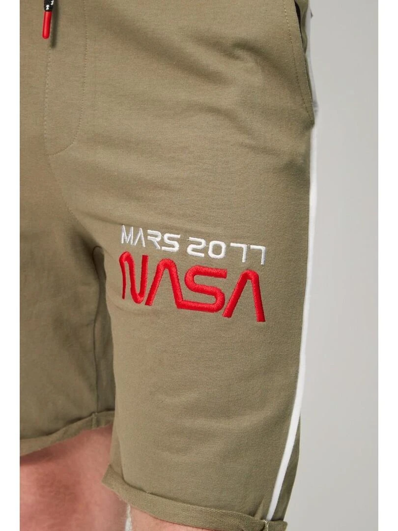 Nasa Bermuda homme imprimé logo en coton Kaki