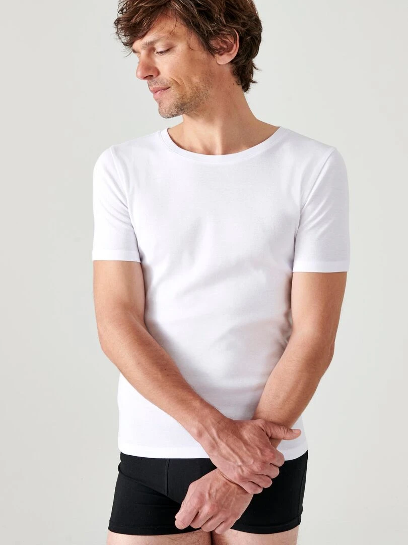 Lot de 2 t shirts col rond manches courtes Essential pur coton peigné Damart Blanc