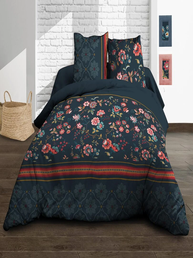 Housse de couette 220x240 + 2 taies Pur coton 57 fils India Bleu
