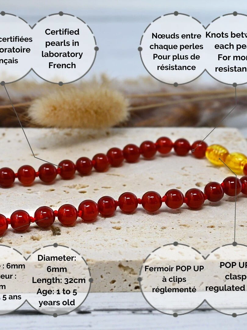 Collier Bébé   Pierres naturelles : Cornaline   Rouge