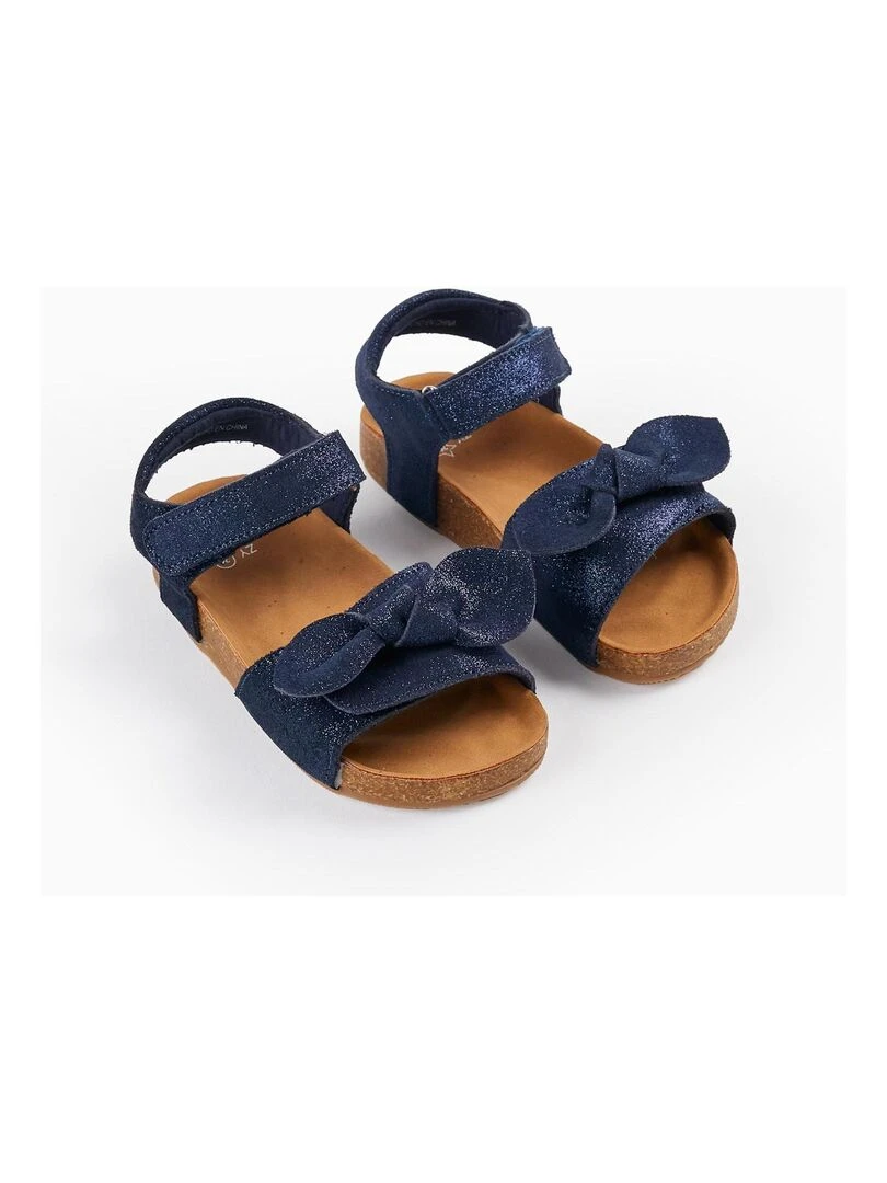 Sandales en cuir avec paillettes et nœud pour bébé fille ATLANTIC COMPANY Bleu foncé