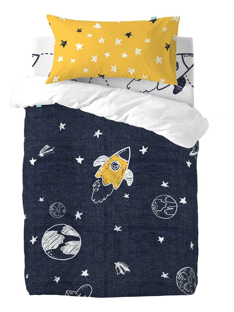 Parure housse de couette 2 pièces Starspace "Happyfriday"   Blanc