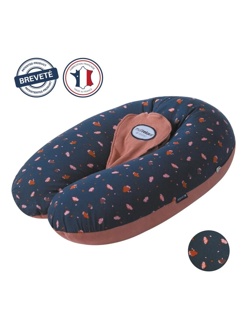 Candide   Coussin de maternité et d'allaitement Multirelax jersey fleurs/cassonade   Bleu Marron