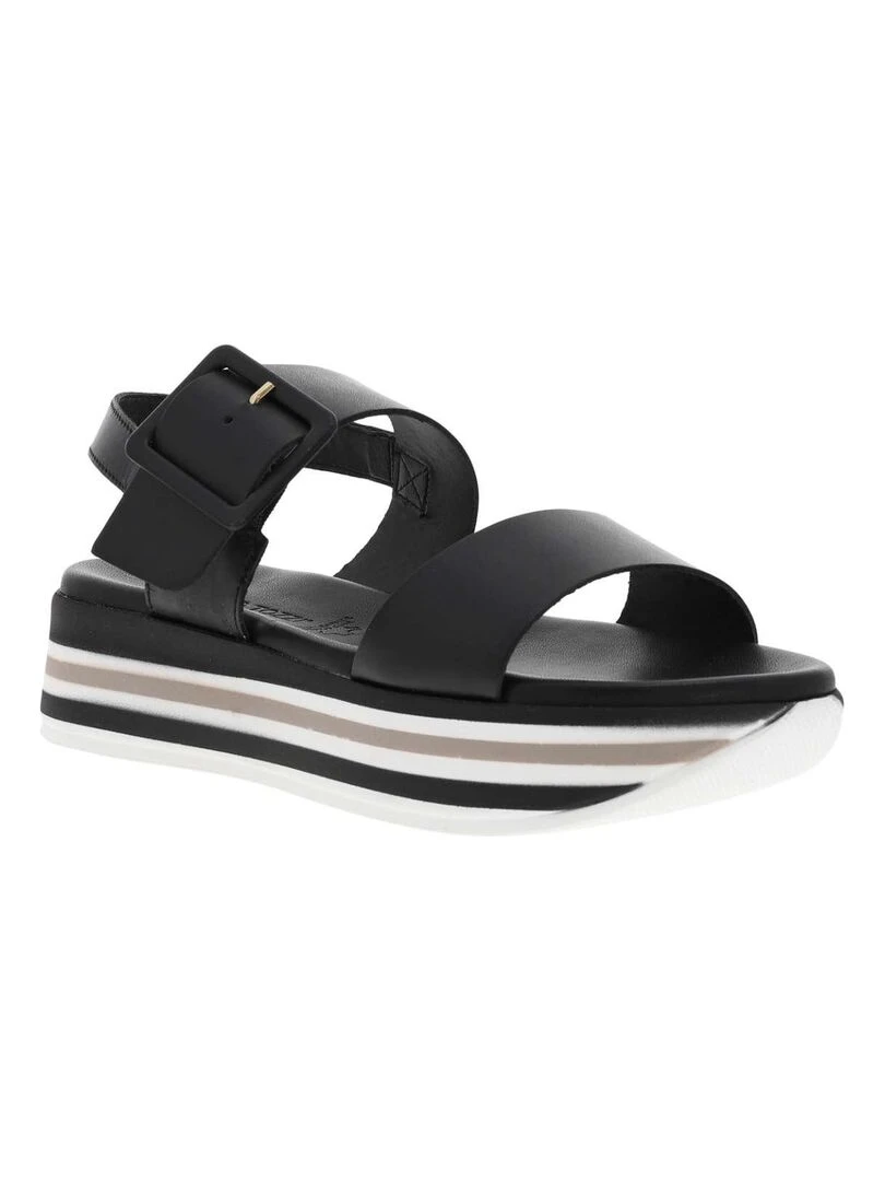 MARCO TOZZI Nu pieds cuir talon compensé Noir