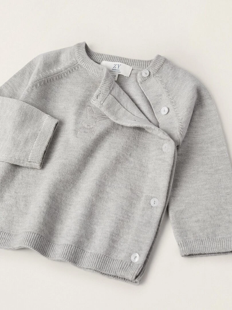 Manteau + Pantalon en Maille avec Pieds pour Nouveau Né 'Lapin'  EARLY BLOOM   Gris clair