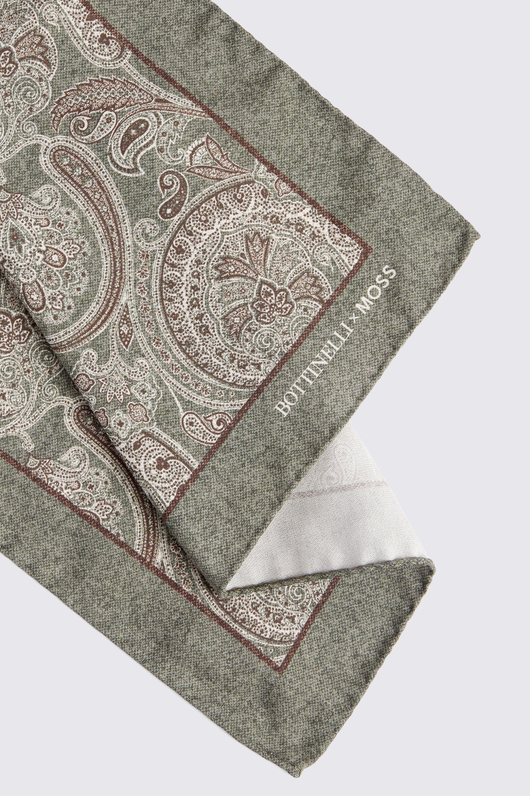Bottinelli Sage Silk Paisley Pocket Square Buy Online at Moss