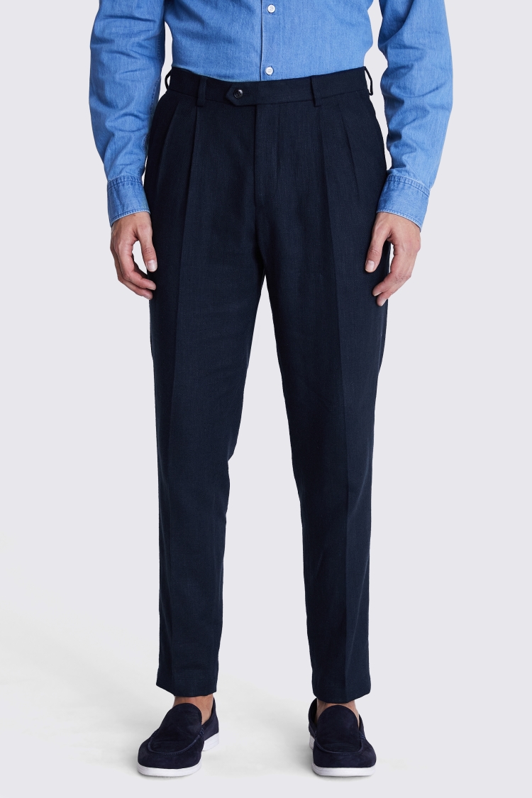 Tailored Fit Navy Herringbone Trousers Buy Online at Moss