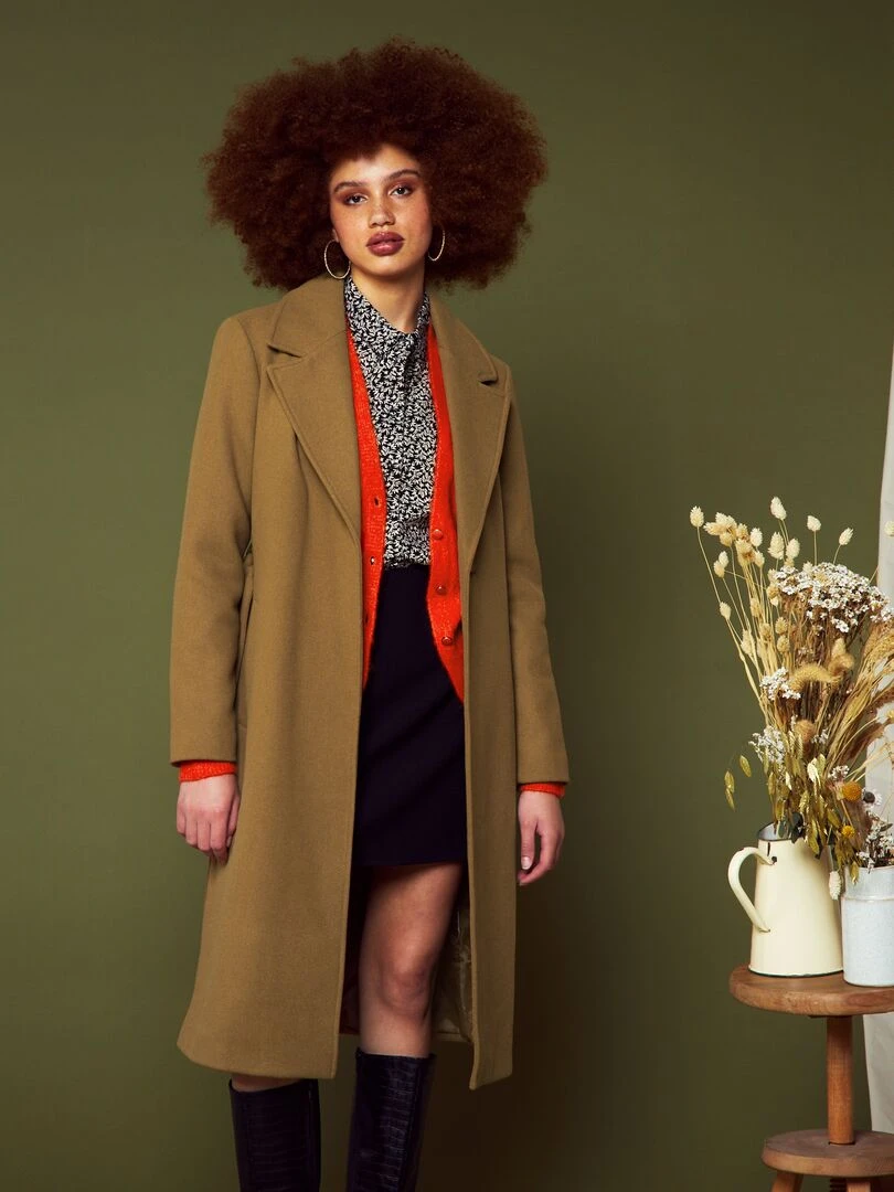 Manteau long ceinturé Camel
