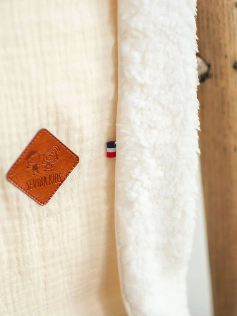 Couverture en gaze de coton et sherpa  Jeanne   Ecru