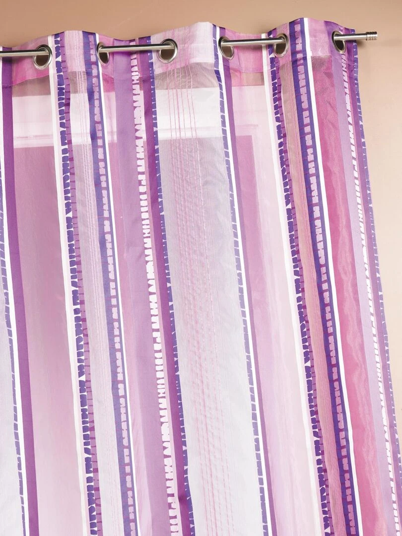 Voilage en organza jacquard à rayures verticales colorées Violet prune