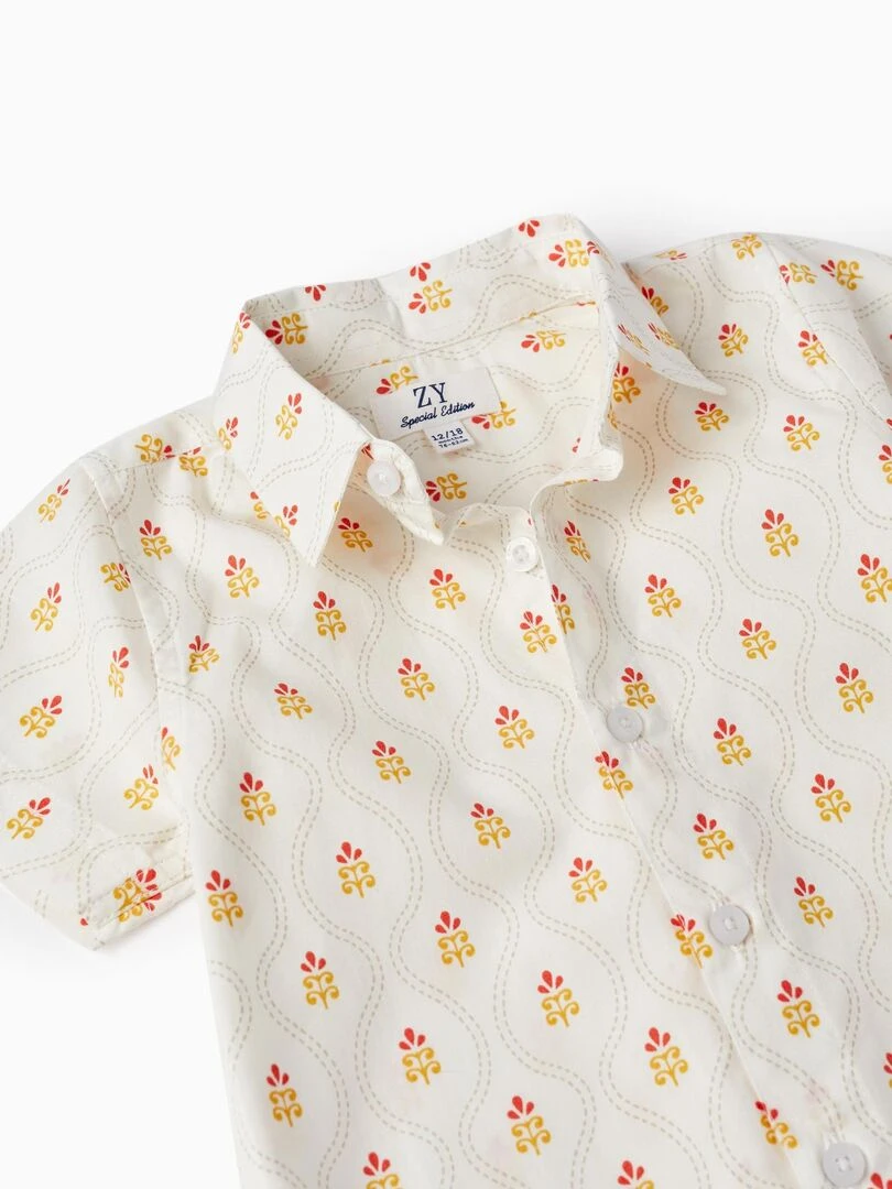 Chemise à manches courtes en coton pour bébé garçon manches courtes CÉRÉMONIE   Blanc
