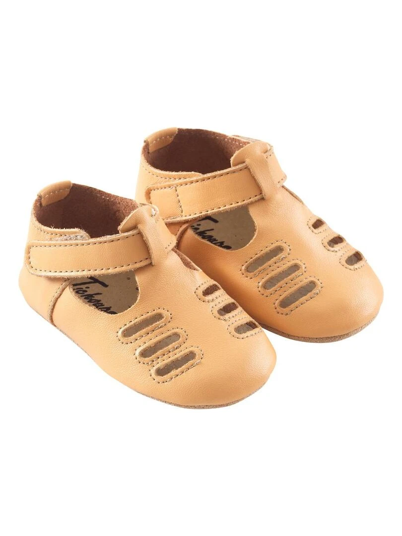 Chaussures bébé cuir souple Tibilly pêche blanche Jaune