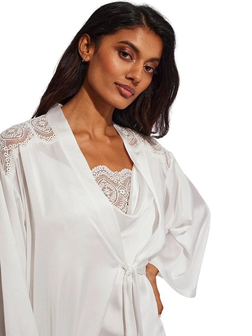 Déshabillé long satin Matilda mariage   Ecru