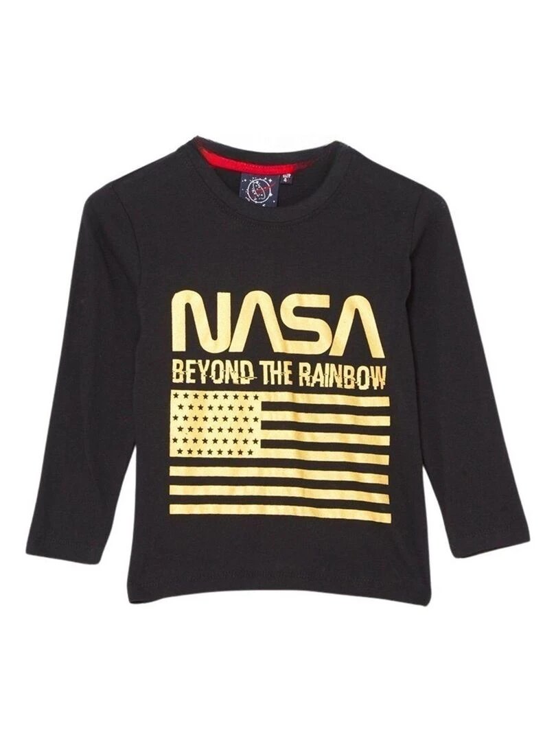 Nasa T shirt garçon imprimé logo en coton Noir