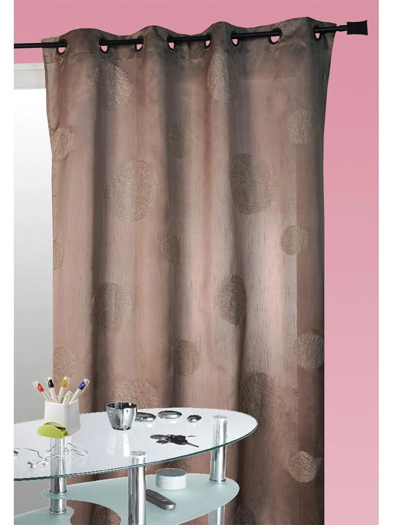 Rideau Taupe en Shantung Brodé 'Ronds Mêlés' Taupe