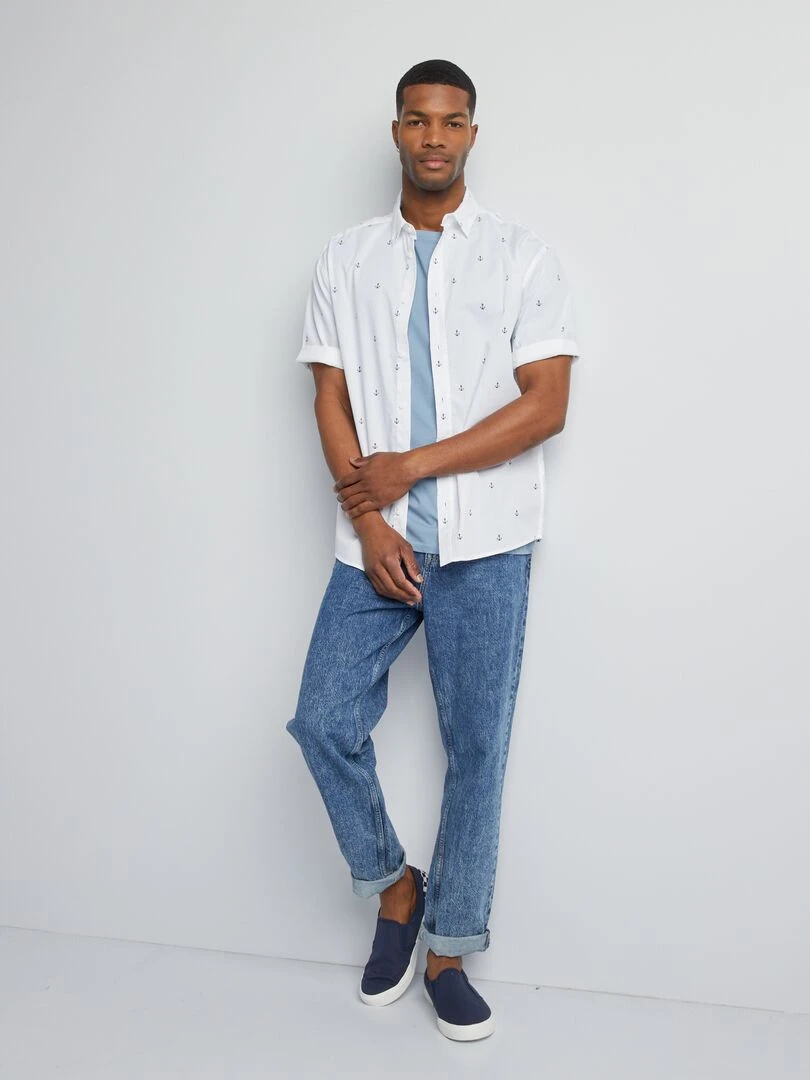 Chemise imprimée à manches courtes Blanc