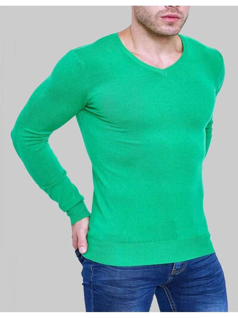 Pull manches longues col V Kebello Vert