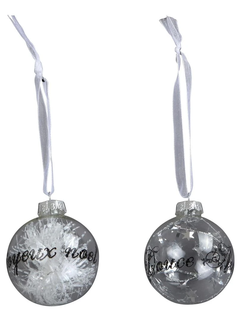 Set de deux boules Joyeux noel argente Argent
