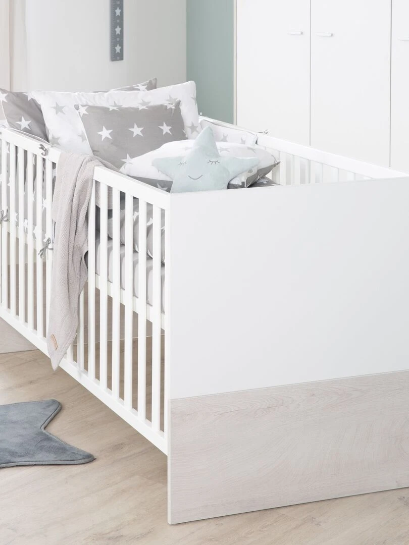 ROBA Lit bébé évolutif "Julia" 70x140 Convertible Hauteur Réglable Blanc/Chêne Blanchi Blanc