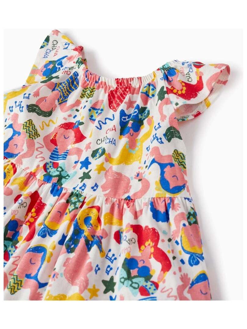 Robe en Coton Imprimé pour Bébé Fille 'Cuba' manches courtes CUBA   Blanc