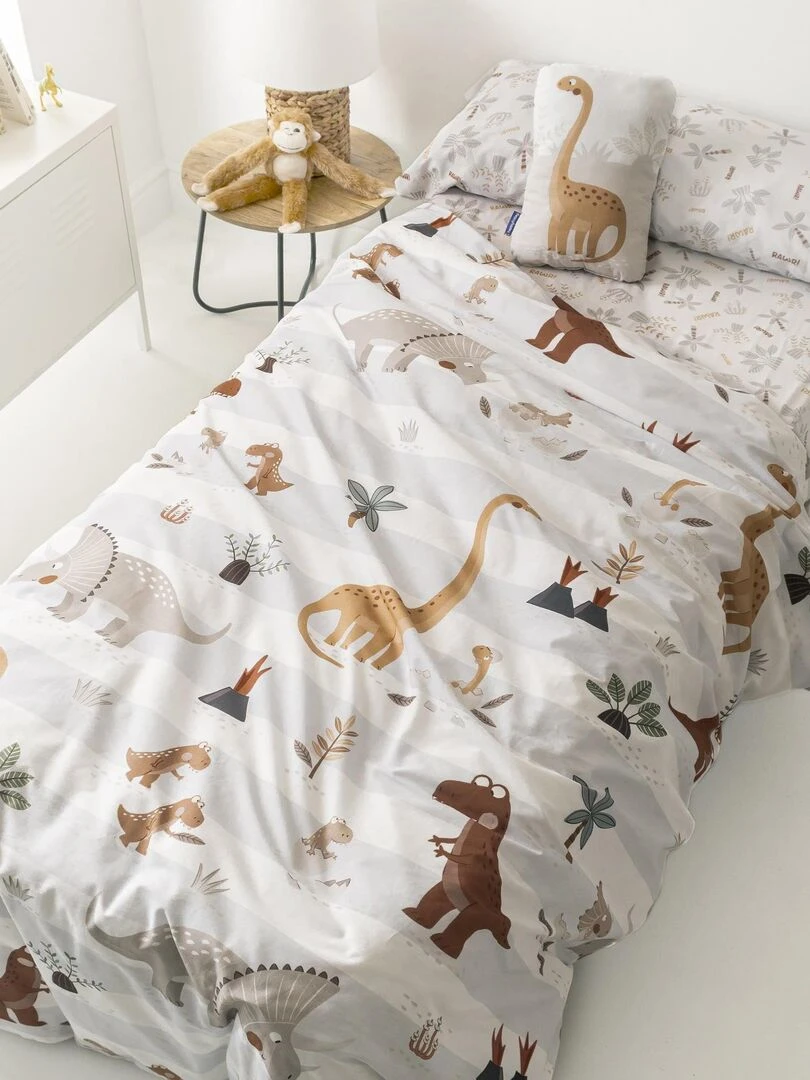 Parure housse de couette 2 pièces Dino family "Happyfriday" Blanc