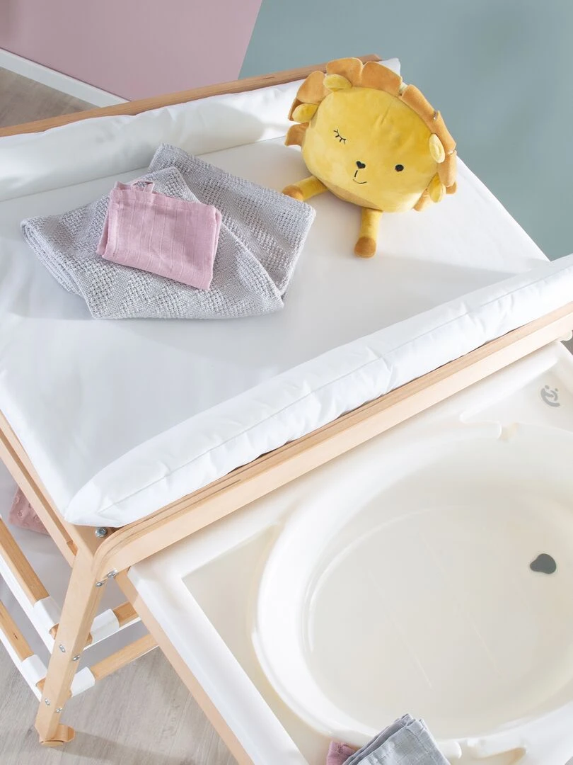 ROBA Table À Langer Avec Baignoire "Baby Pool" + Matelas À Langer Blanc   Naturel   Marron