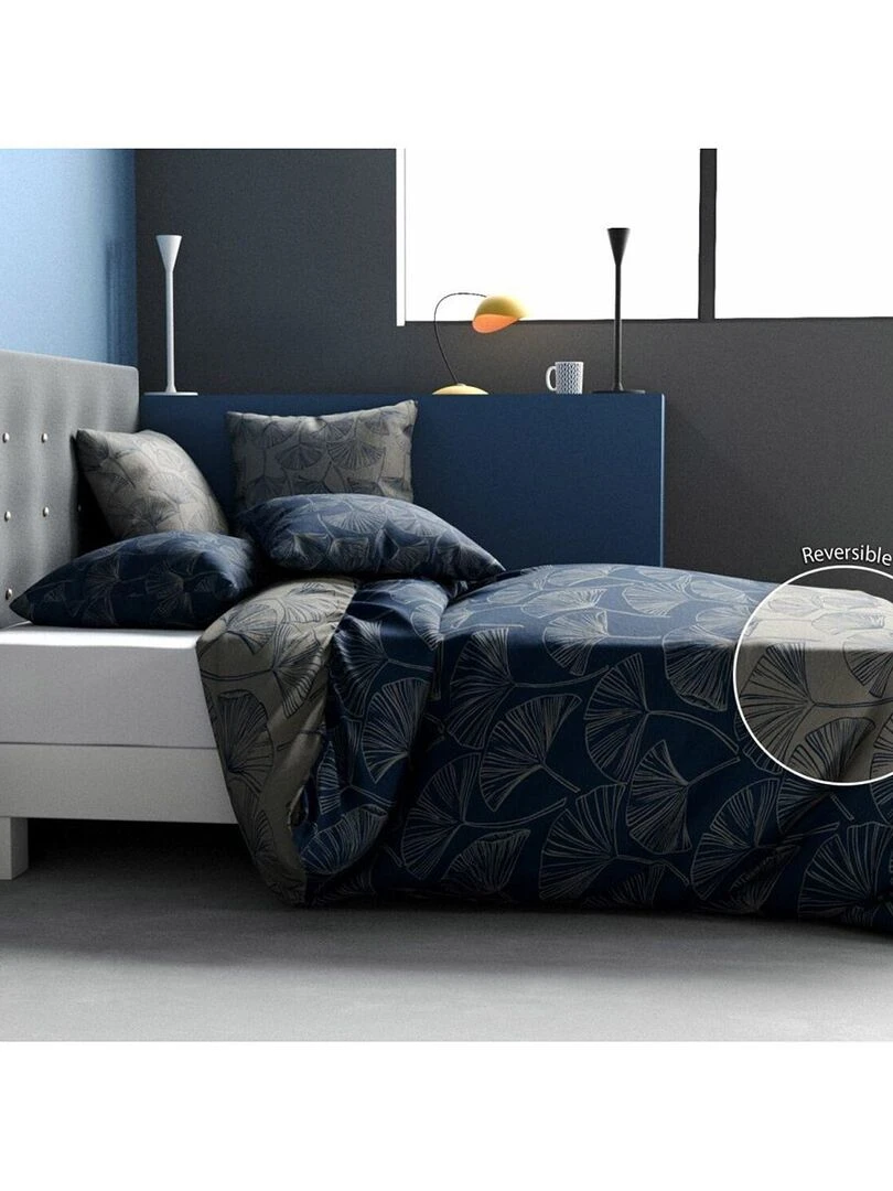 Housse de couette 240x220 Edo + 2 taies 100% coton 57 fils Bleu