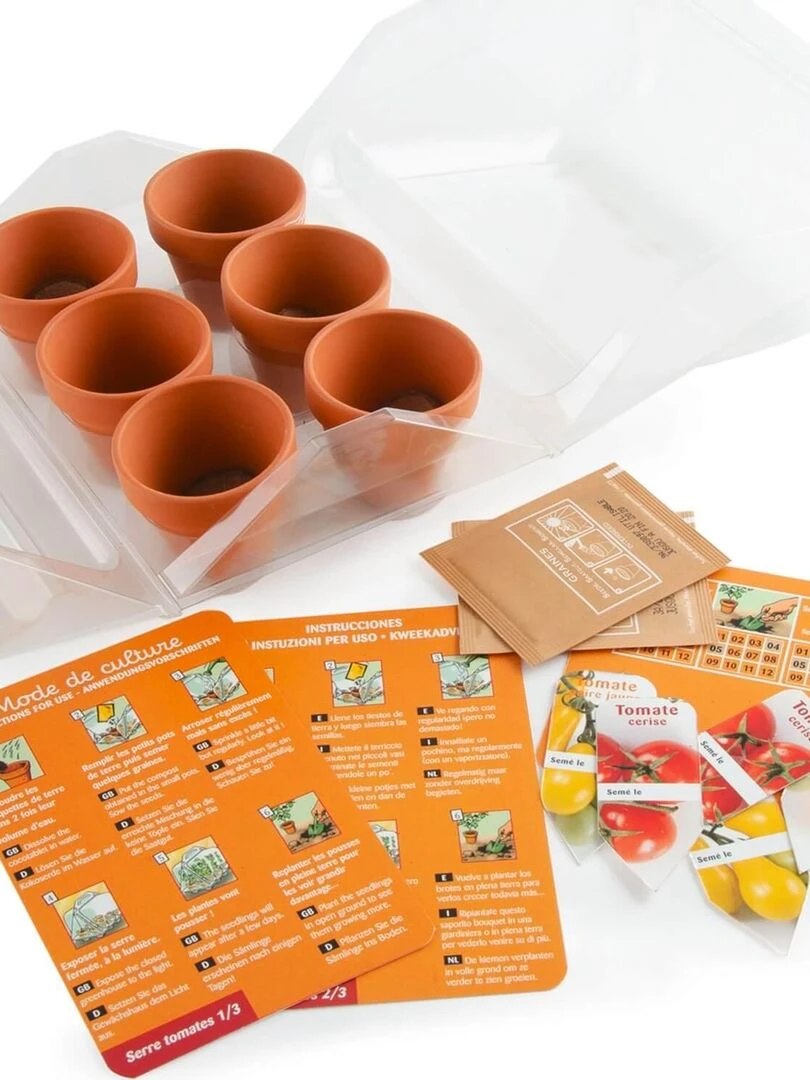 Kit de jardinage : Mini serre 6 pots avec Tomates bio   N/A