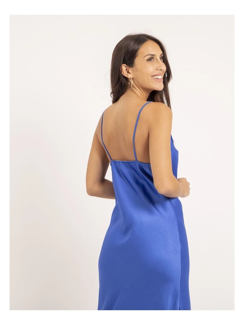Robe longue satin ISAURIE   Bleu roi