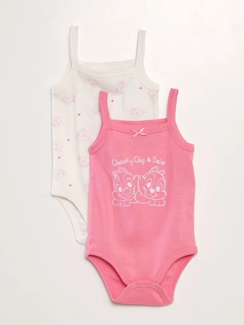 Lot de 2 bodies sans manches 'Disney' 'Tic et Tac' Rose/blanc