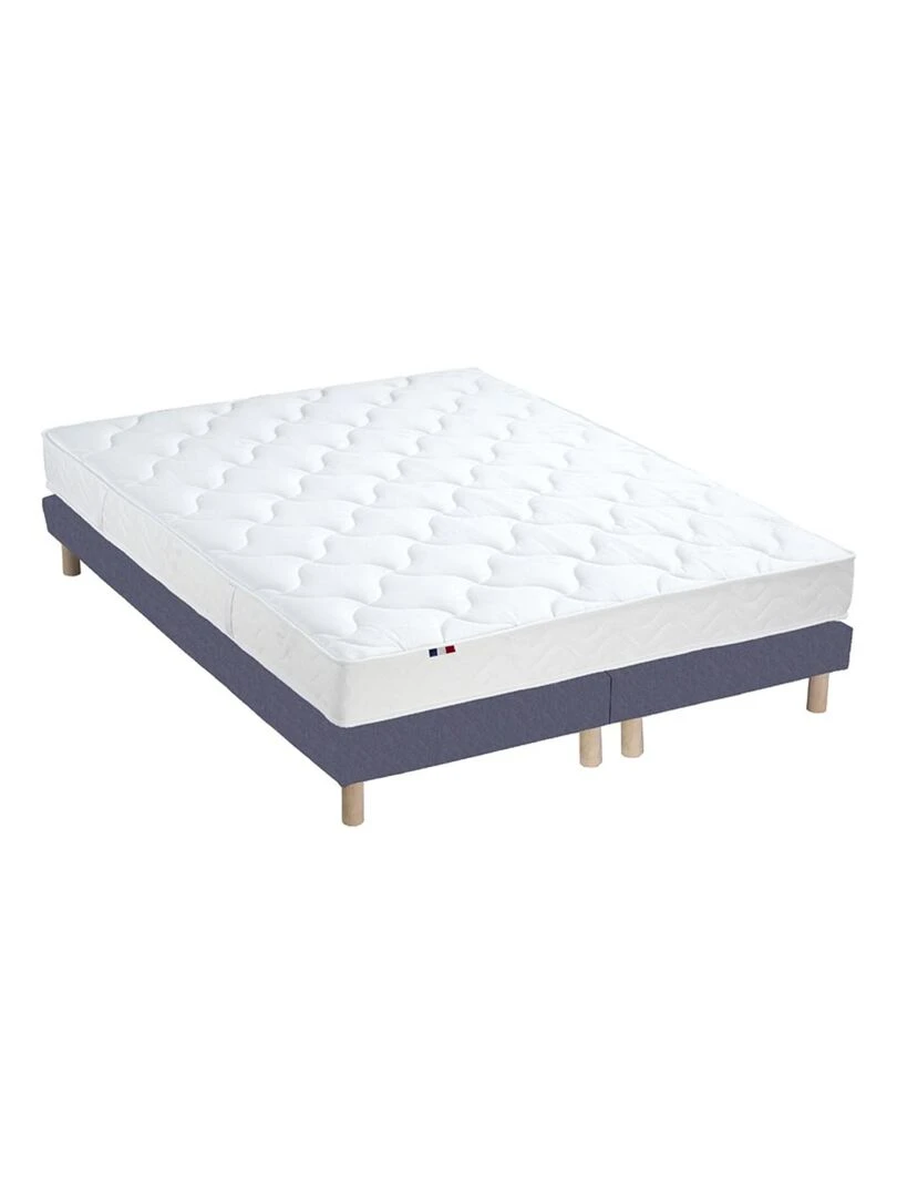 Ensemble Matelas 100% latex 3 zones ESSENTIEL + Sommier Fabriqué en France Sommier Bleu denim Bleu gris