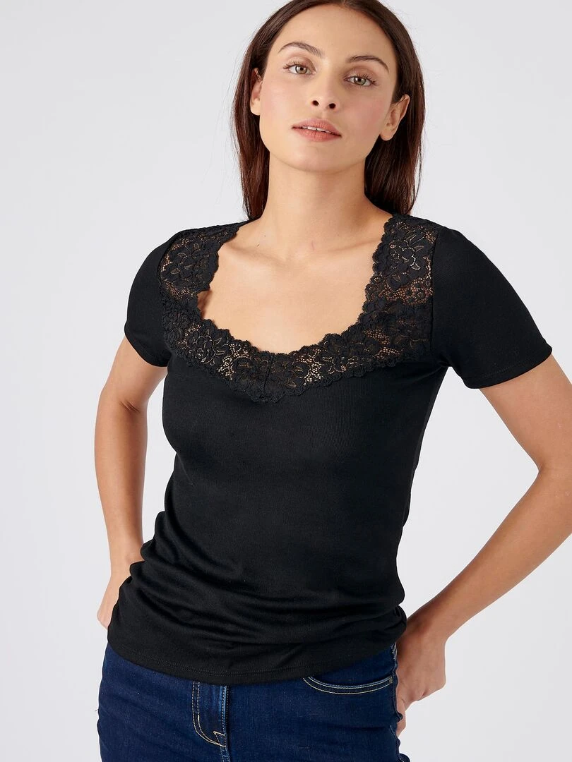 T shirt manches courtes Douceur soyeuse Thermolactyl Damart Noir