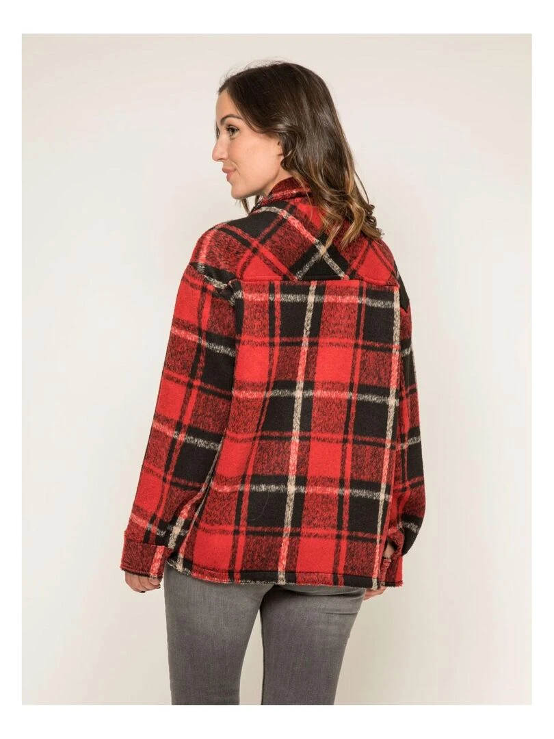 Manteau court carreaux URANI Rouge
