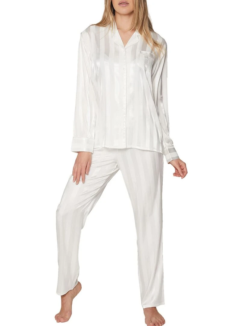 Pyjama chemise et pantalon Satin Stripes Ecru