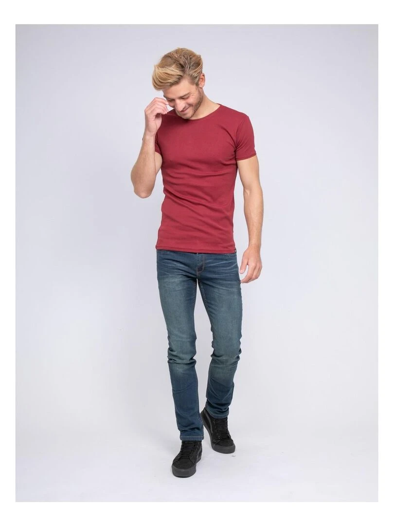 T shirt col rond pur coton organique WARRY   Bordeaux