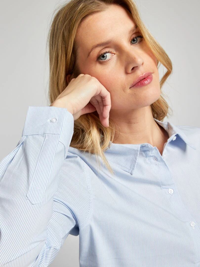 Chemise fittée col italien   Bleu rayé