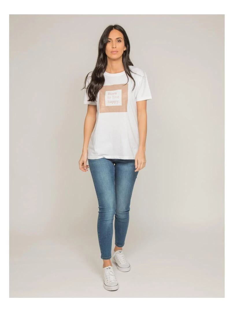 T shirt col rond message FLIGNY   Blanc