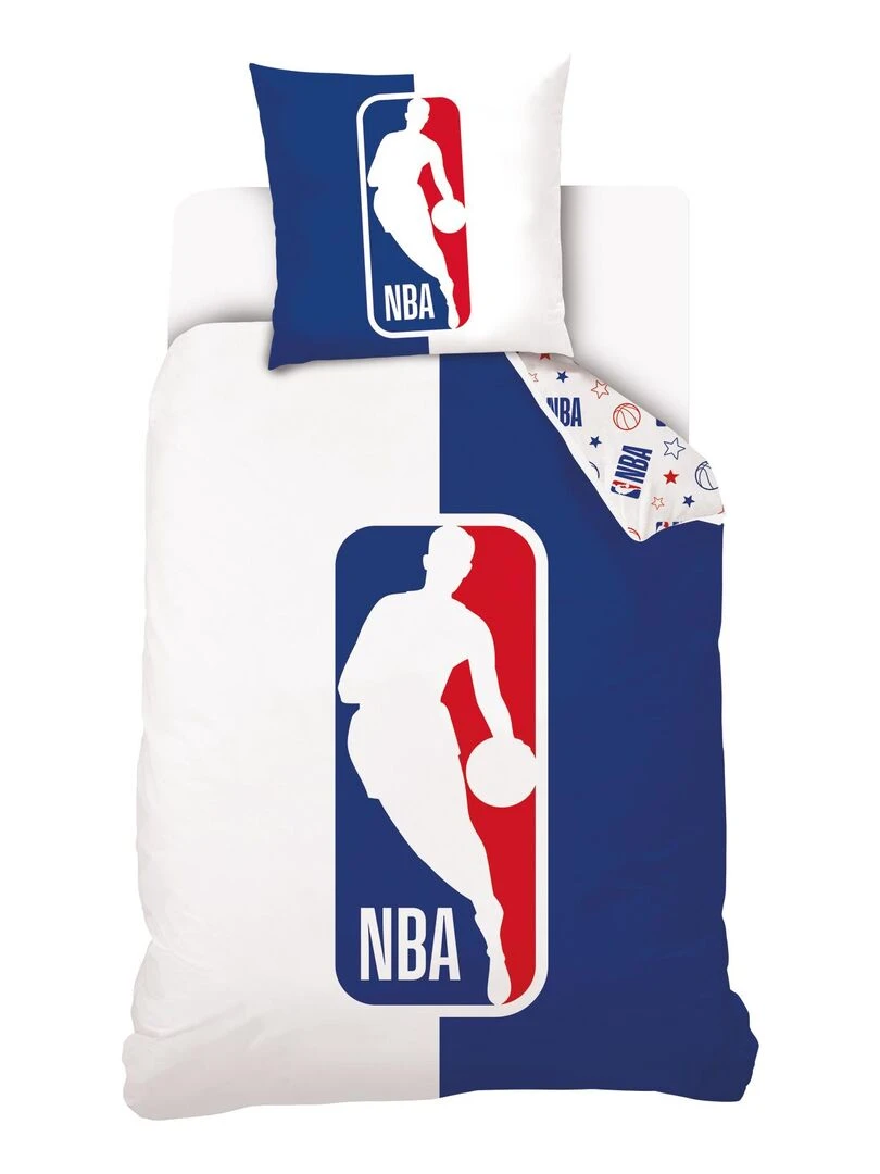 Housse de couette NBA Logo 140x200 cm et taie d'oreiller 100% Coton Bleu