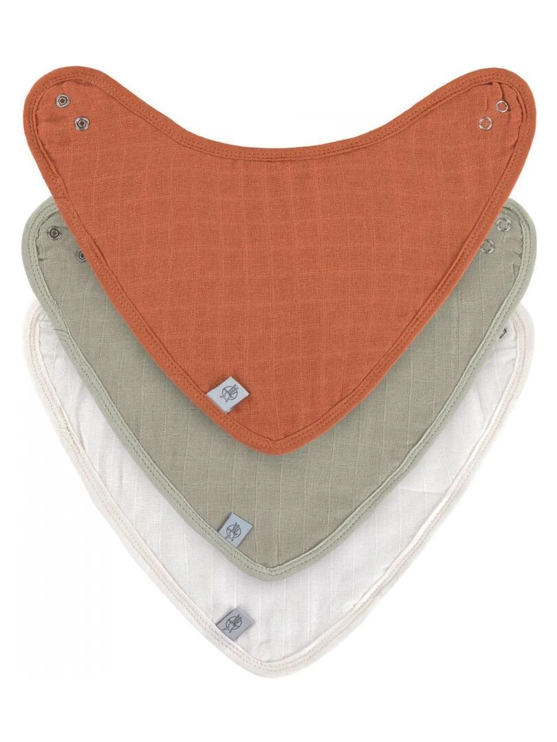 Lot de 3 bandanas en mousseline/éponge rouille/olive/blanc cassé Vert